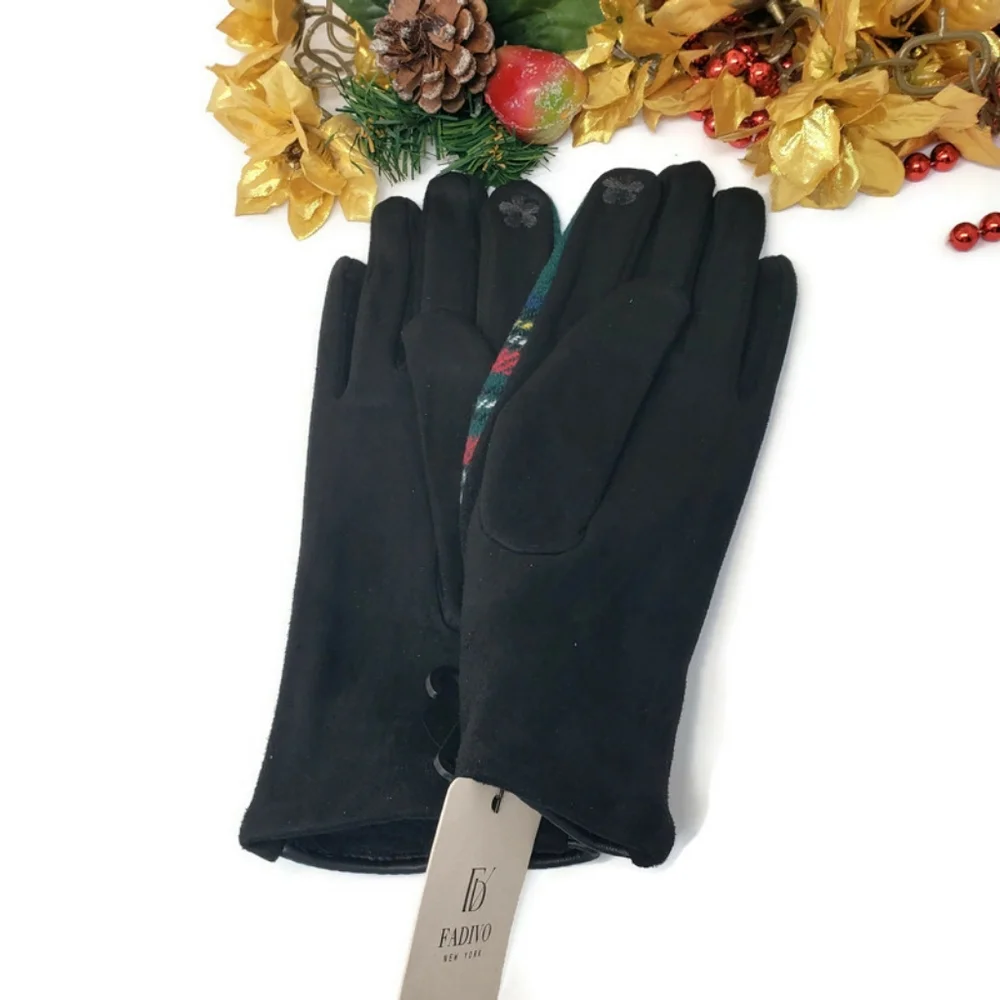 New Winter Fashion Green Plaid Gloves with Smart Touch